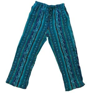 VTG California Krush Blue Aztec Pull On Elastic Waist Palazzo Pants